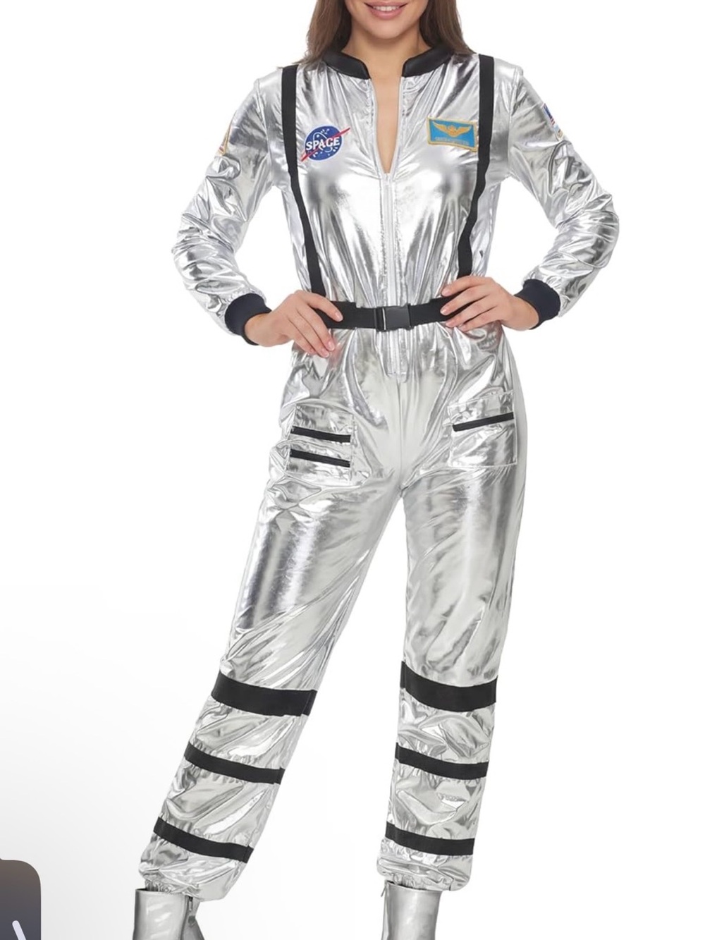 Silver Metallic Women's Jumpsuit Astronaut Costume sz L